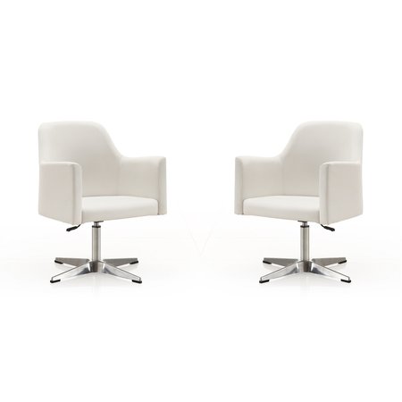 MANHATTAN COMFORT Pelo Adjustable Height Swivel Accent Chair in White and Polished Chrome (Set of 2) 2-AC030-WH